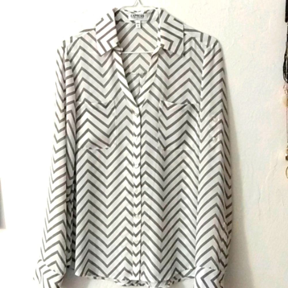 NEW Express Portofino Button-Up Gray White